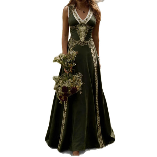 Retro Fashion Art Gown V-Neck Sleeveless Maxi Dress