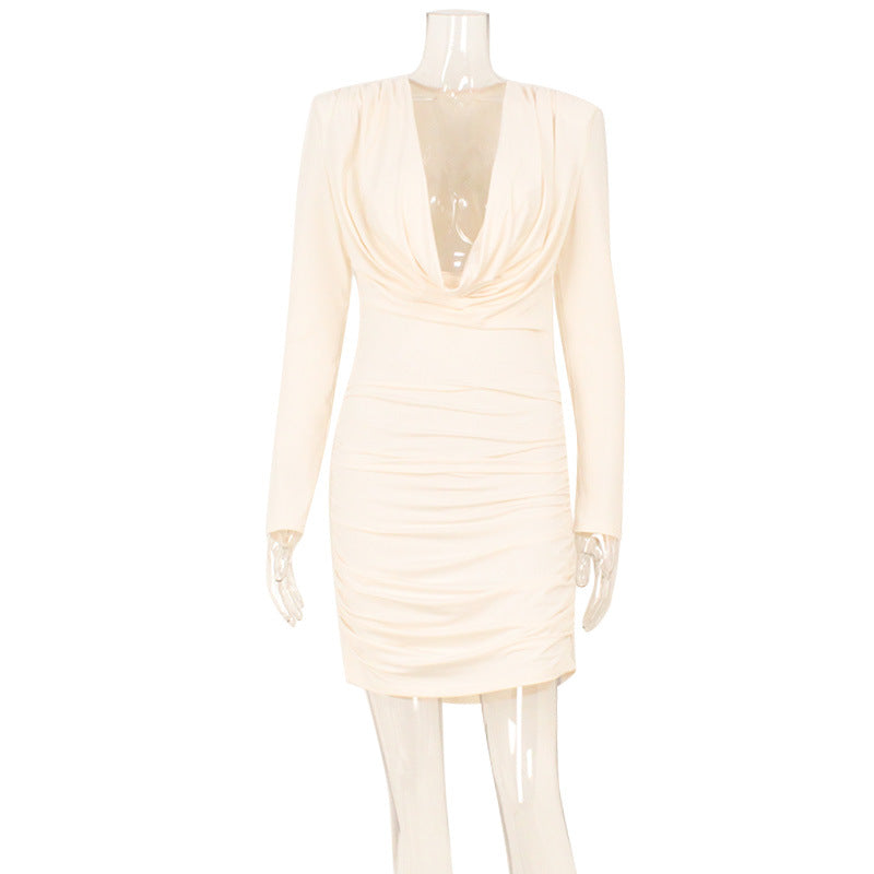 Long-sleeve Sheath Dress With Padded Shoulders